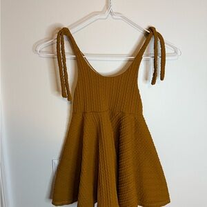 Girls Textured Tie-Shoulder Casual Dress in Mustard